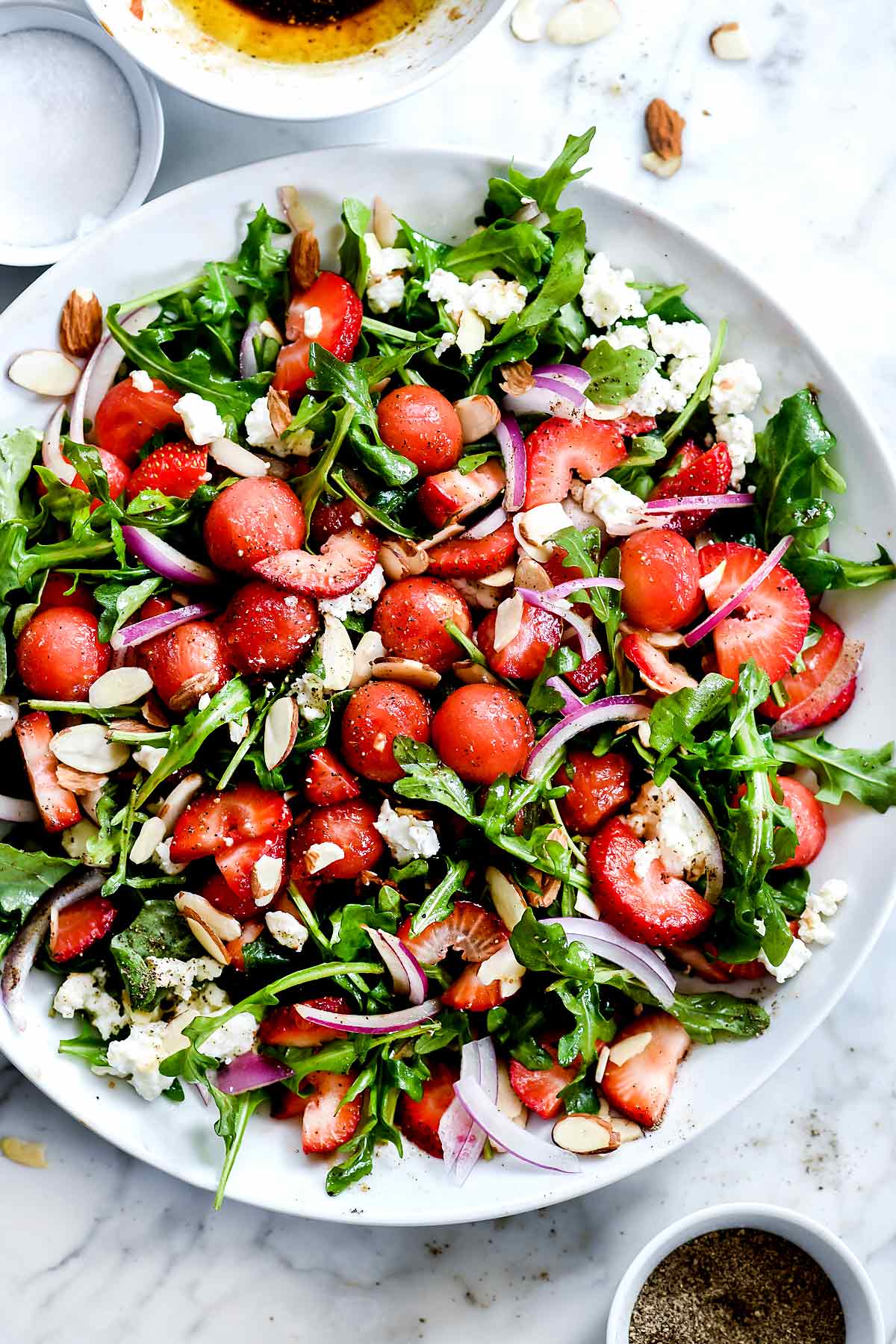 Foodie Crush Strawberry Arugula Salad with Watermelon and Feta
