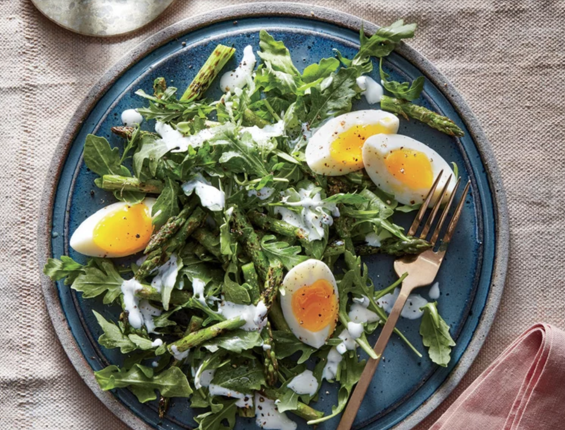 Arugula, Egg, and Charred Asparagus Salad